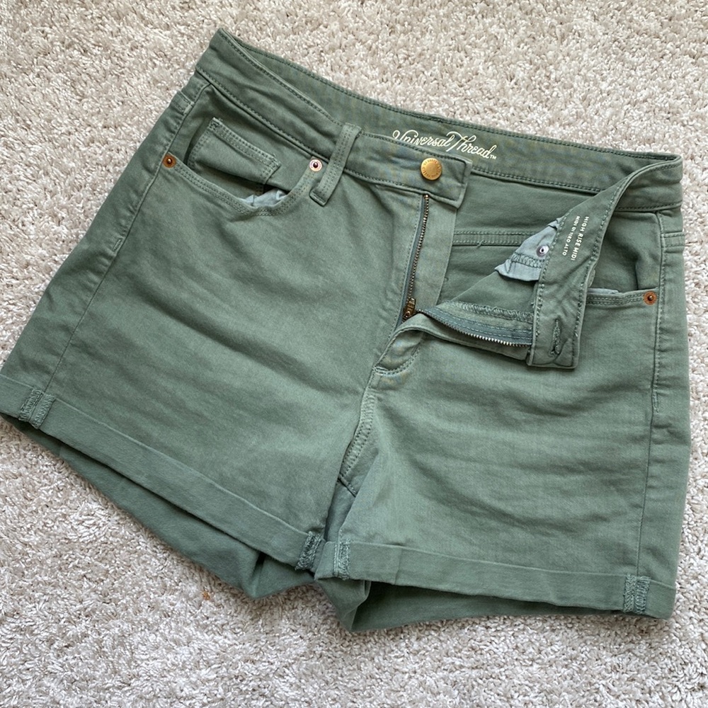 Army Green High Rise Midi Shorts
